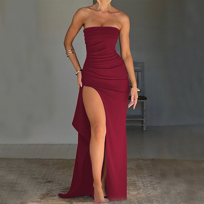 Aberca| Robe Longue Sans Bretelles Fendue – Style Mariage & Soirée