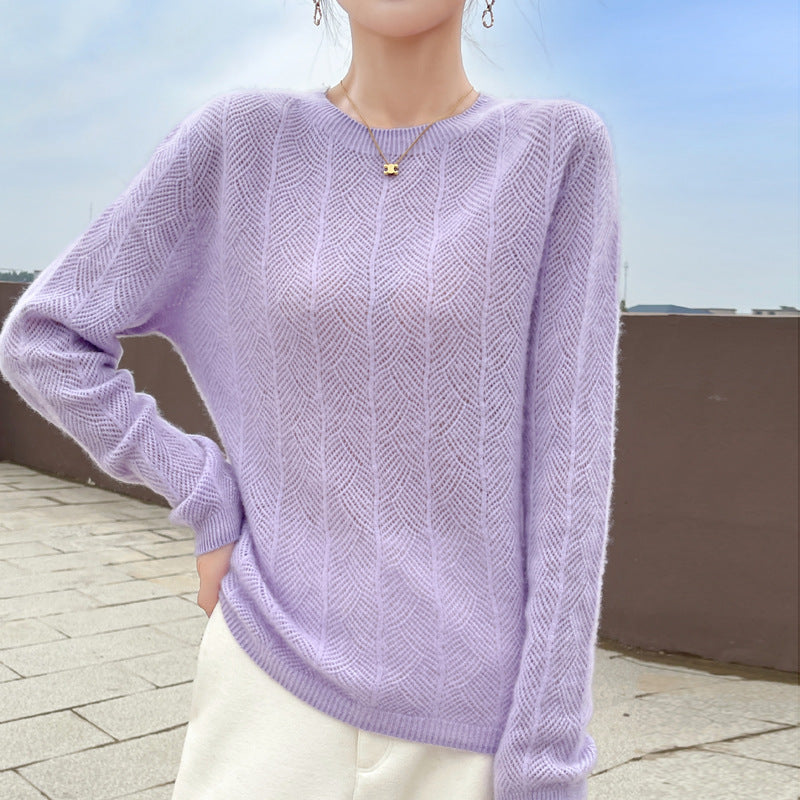 Ella | Pull Femme en Laine Pure Col Rond Ajouré