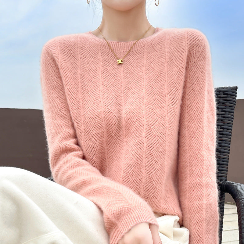 Ella | Pull Femme en Laine Pure Col Rond Ajouré