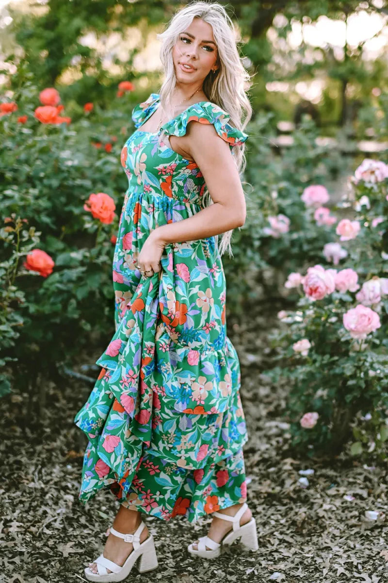 Aluna | Robe Fleurie à Volants Sans Manches