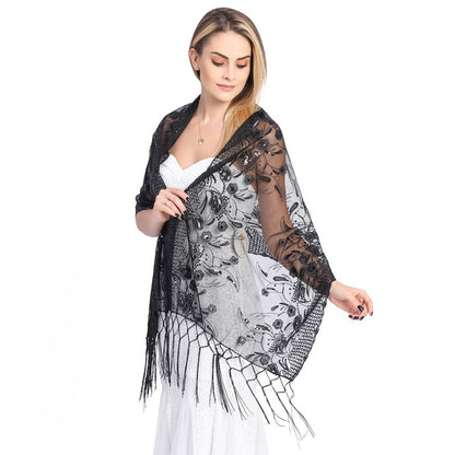 Écharpe Élégante à Franges et Broderie