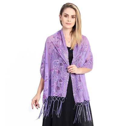 Écharpe Élégante à Franges et Broderie