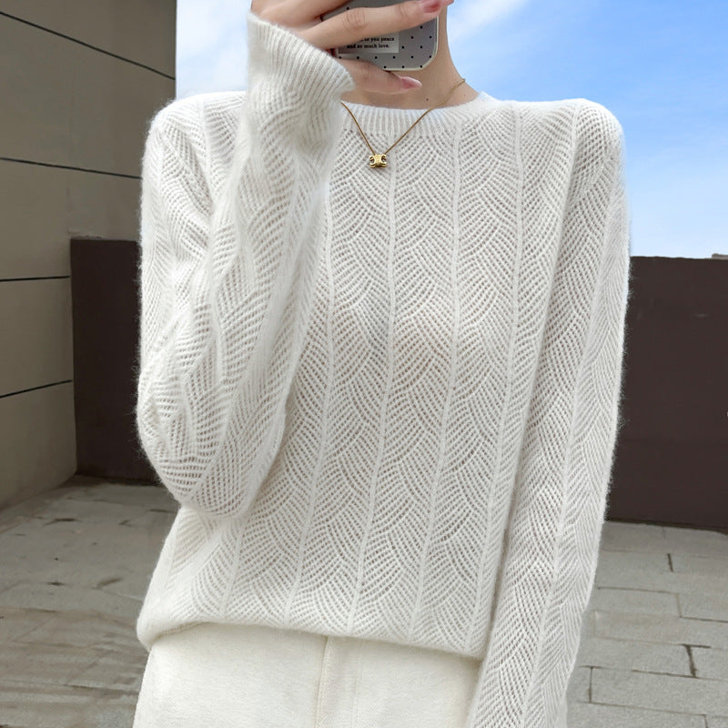 Ella | Pull Femme en Laine Pure Col Rond Ajouré