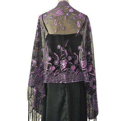 Écharpe Élégante à Franges et Broderie