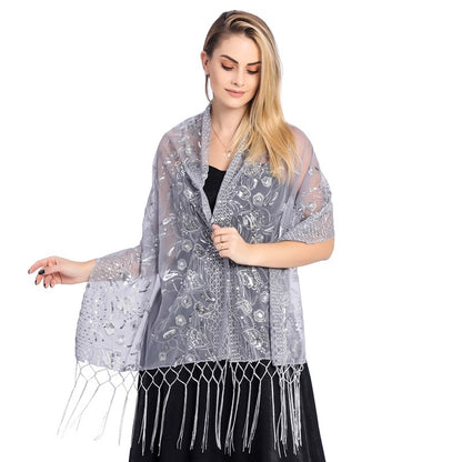 Écharpe Élégante à Franges et Broderie