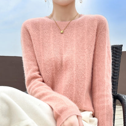 Ella | Pull Femme en Laine Pure Col Rond Ajouré