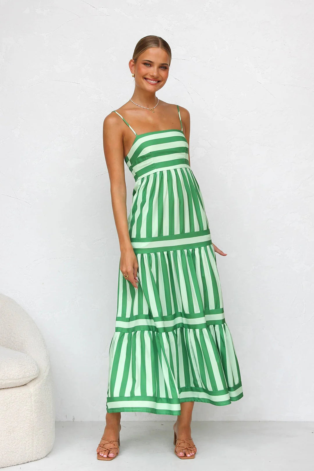 Sandra | Robe Longue à Rayures Élégantes