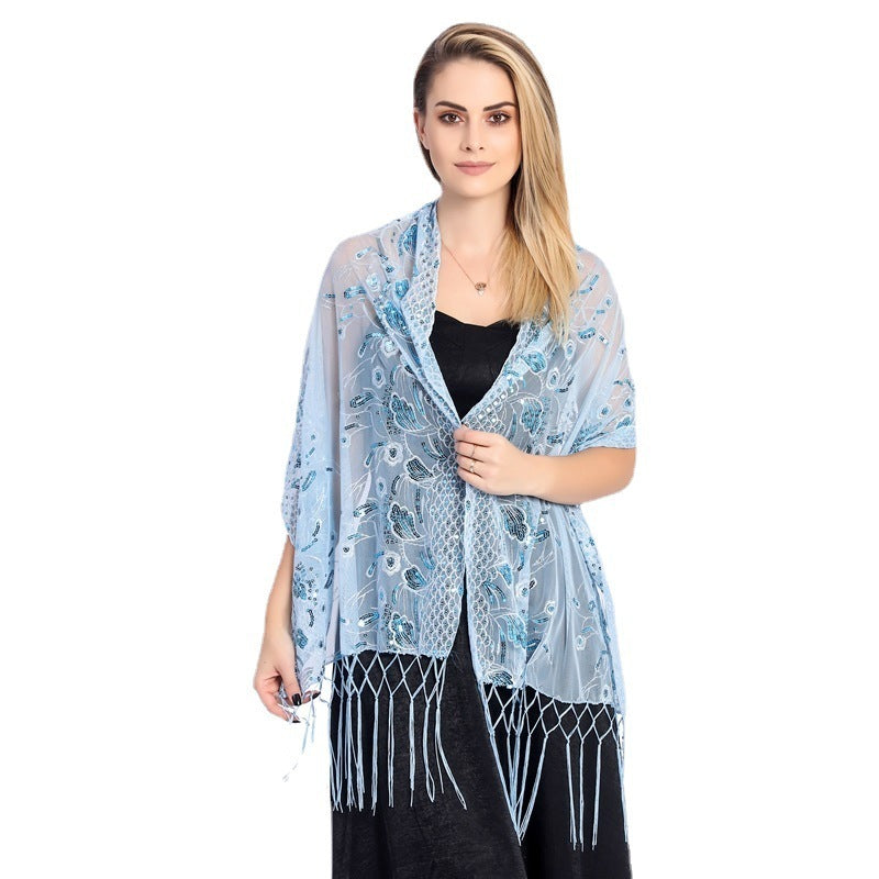 Écharpe Élégante à Franges et Broderie