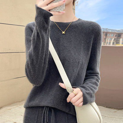 Ella | Pull Femme en Laine Pure Col Rond Ajouré