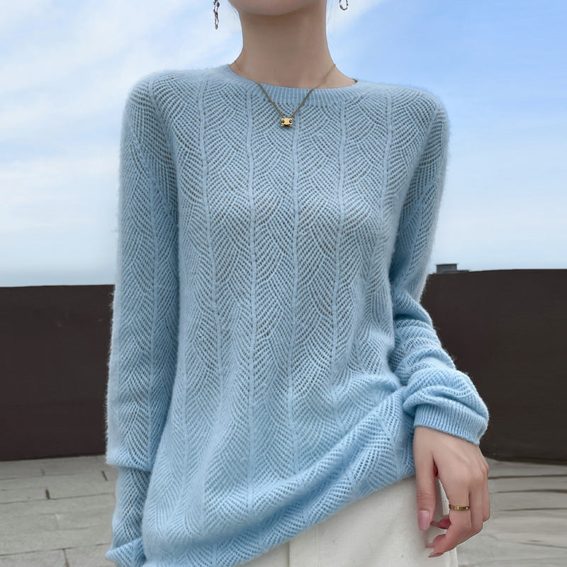 Ella | Pull Femme en Laine Pure Col Rond Ajouré