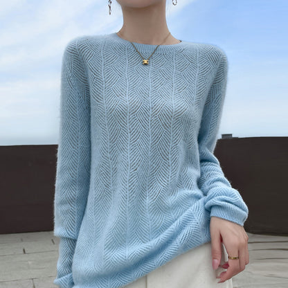 Ella | Pull Femme en Laine Pure Col Rond Ajouré