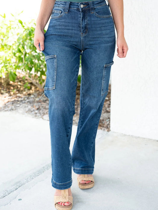 Nadi | Jean Cargo Taille Haute à Poches Multiples et Jambe Large