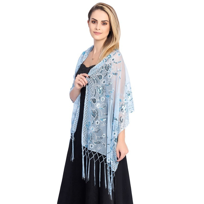 Écharpe Élégante à Franges et Broderie