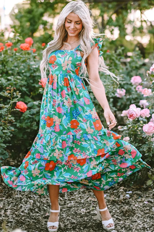 Aluna | Robe Fleurie à Volants Sans Manches